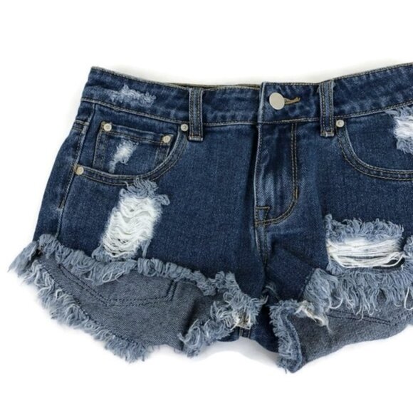P.S Erin Wasson Women's 24 Shorts Denim Cut-offs Distressed Knit Back Pocket - Picture 2 of 7